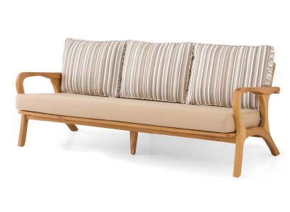Elegantes Beiges 3-Sitzer Sofa aus Holz und Textil