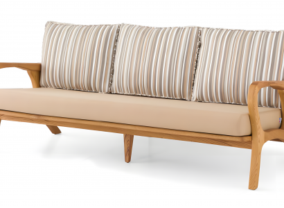 Elegantes Beiges 3-Sitzer Sofa aus Holz und Textil