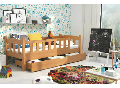 KINDERBETT Bett mit Bettkasten und Rausfallschutz JUGENDBETT Massivholz BETTEN