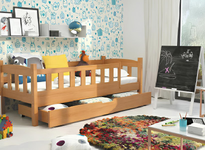 KINDERBETT Bett mit Bettkasten und Rausfallschutz JUGENDBETT Massivholz BETTEN