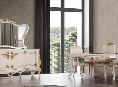 Garnitur Set 7tlg. Esszimmer Esstisch Stuhl Anrichte Spiegel Ess Stühle Tische