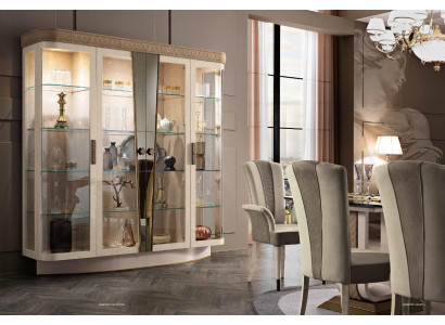 Vitrine Luxus Schaufenster Vitrinen Glas Schrank Modern Beige Regal Anrichte Neu