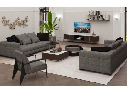 Graue Couchgarnitur Dreisitzer Zweisitzer Sessel Wohnzimmergarnitur Neu