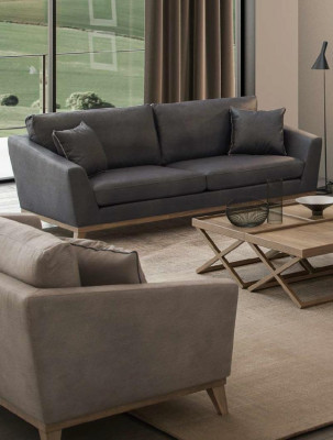 Grauer Kunstleder Dreisitzer Wohnzimmersofa Moderne Couch Stil Möbel