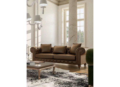 Brauner Dreisitzer Wohnzimmercouch Luxus Leder Sofas Stil Möbel Neu