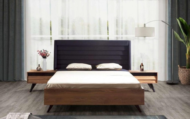 Schwarz Braunes Bettgestell Doppelbett Schlafzimmer Möbel Designer Bett