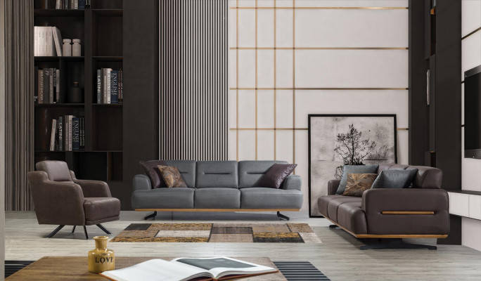 Modern Sofa 3 Sitz Leder Braun Möbel Sofas Couch Sitzpolster Dreisitzer