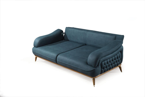 Wohnzimmer Sofa 3 Sitzer Couch Möbel Holz Blau Polster Möbel Sofa Neu