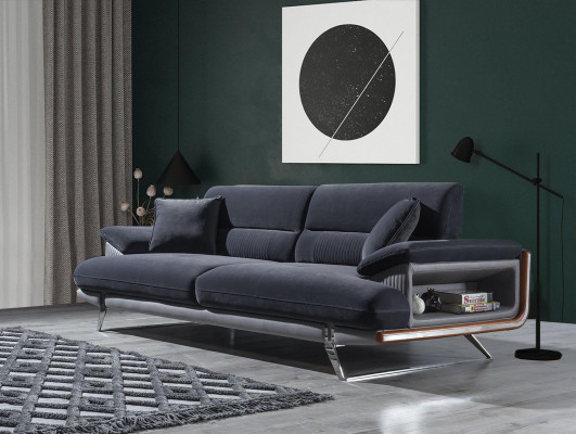 Sofa 3 Sitzer Textil Sofas Schwarz Stoff Möbel Modern Stil Dreisitzer