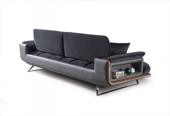 Sofa 3 Sitzer Textil Sofas Schwarz Stoff Möbel Modern Stil Dreisitzer