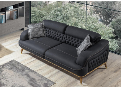 Luxus Dreisitzer Sofa 3 Sitz Möbel Sofas Schwarz Couch Stoff Couchen