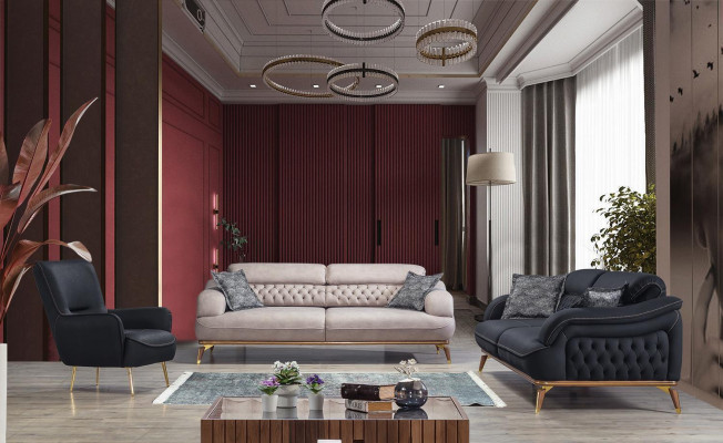 Luxus Dreisitzer Sofa 3 Sitz Möbel Sofas Schwarz Couch Stoff Couchen