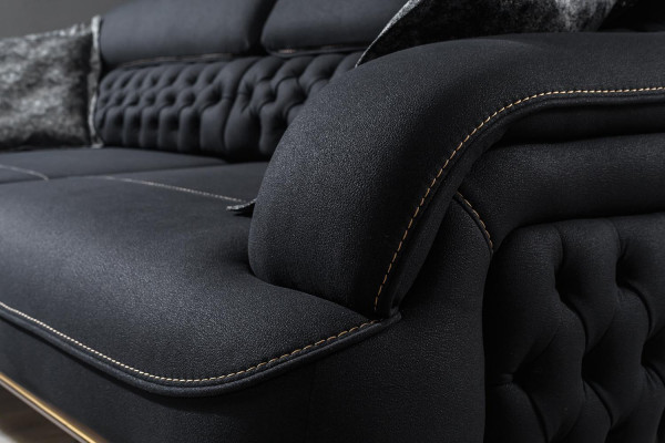 Luxus Dreisitzer Sofa 3 Sitz Möbel Sofas Schwarz Couch Stoff Couchen