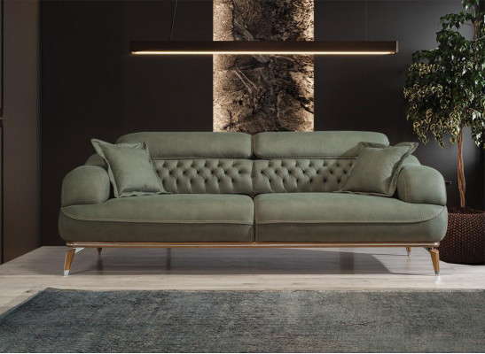 Sofa 3 Sitzer Grau Luxus Textil Wohnzimmer Design Italienischer Stil