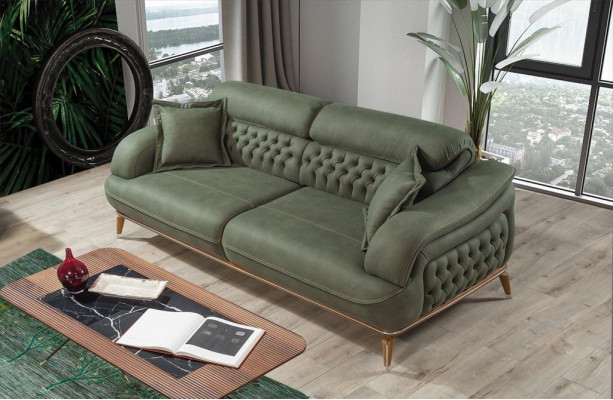 Sofa 3 Sitzer Grau Luxus Textil Wohnzimmer Design Italienischer Stil
