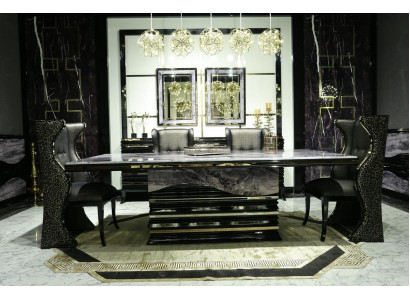 Schwarzes Esszimmer Set Garnitur Essgruppe Esstisch 232x112cm + 6x Lehnstühle
