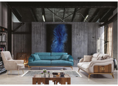 Sofagarnitur Garnitur Sofas Sessel Dreisitzer 331 Sitzer Textil Blau