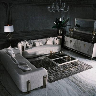 Komplette Couchgarnitur Dreisitzer Stoffsofa Set 8tlg Wohnzimmer Groß