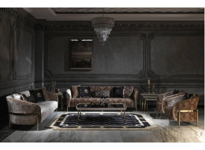 Wohnzimmer Sofagarnitur Dreisitzer Sessel Beige Stoffsofa Couchtisch