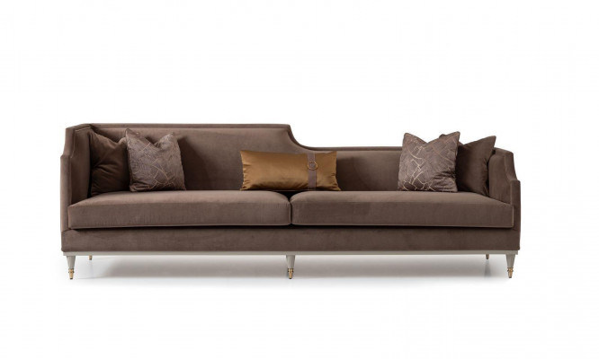 Komplette Couchgarnitur Viersitzer 4 Sitz Stoffsofa Sessel Braun 3tlg