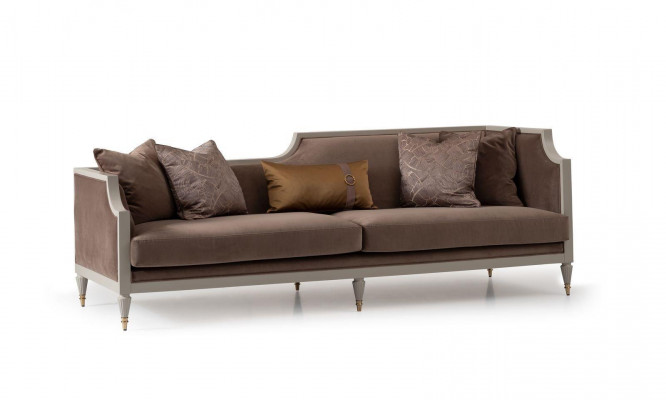 Komplette Couchgarnitur Viersitzer 4 Sitz Stoffsofa Sessel Braun 3tlg
