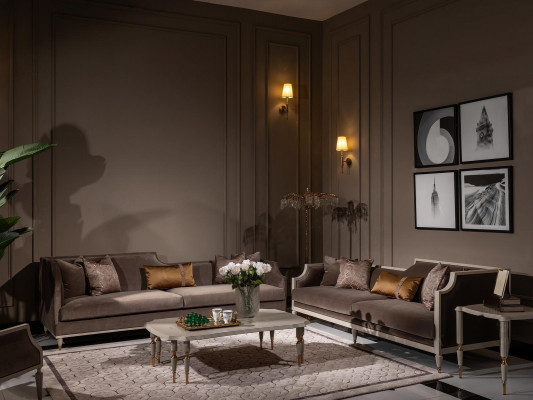 Viersitzer Sofagarnitur 4 Sitz Sofa Stoffsofa Polstersofa Braun Set