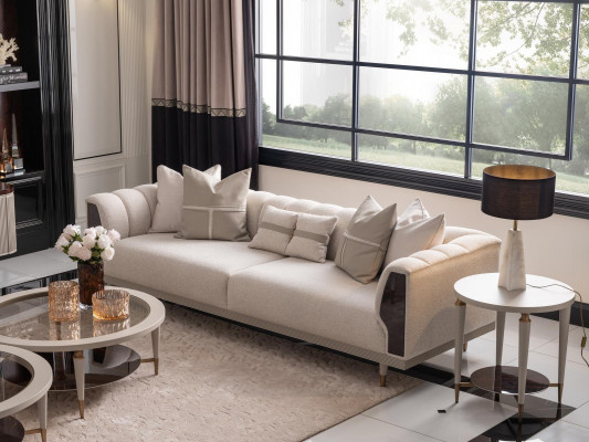Dreisitzer Sofa 3 Sitzer Couchtische Beige Stoffsofa Set 3tlg Garnitur