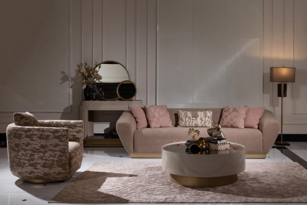 Stoffsofa Garnitur Sofa 3 Sitzer Sessel Couchtisch Beige Stoff 3tlg
