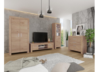 Wohnzimmer Wohnwand Set Gruppe Garnitur Vitrine Kommode 4tlg. Holz Möbel Regal