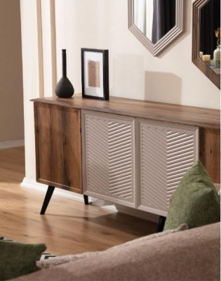 Moderne Esszimmer Möbel Beiger 3-Sitzer Esstisch Luxus 4x Stühle Spiegel
