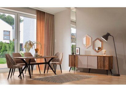 Braunes Modernes Esszimmer Set Anrichte Holz Esstisch 2x Spiegel 8tlg