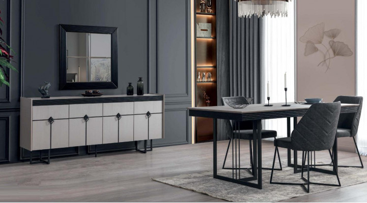 Esszimmer Set luxus Design Esstisch Einrichtung Sideboard mit Spiegel Komplett