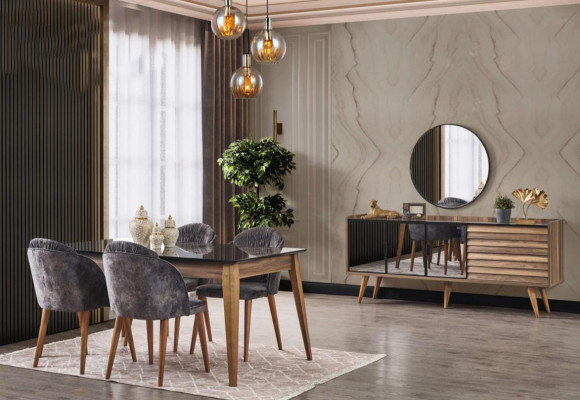Komplette Braune Esszimmer Garnitur Esstisch 4x Stühle Sideboard 7tlg