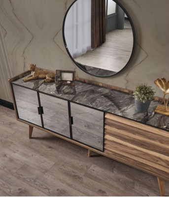 Komplette Braune Esszimmer Garnitur Esstisch 4x Stühle Sideboard 7tlg