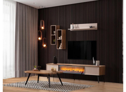 Stilvolle Wohnzimmer Wohnwand Designer RTV Holz Couchtisch 2x Regale