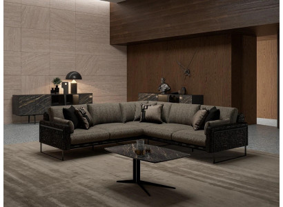 Garnitur Ecksofa L-Form Braun Textil Wohnzimmer Luxus Couchtisch Neu Einrichtung