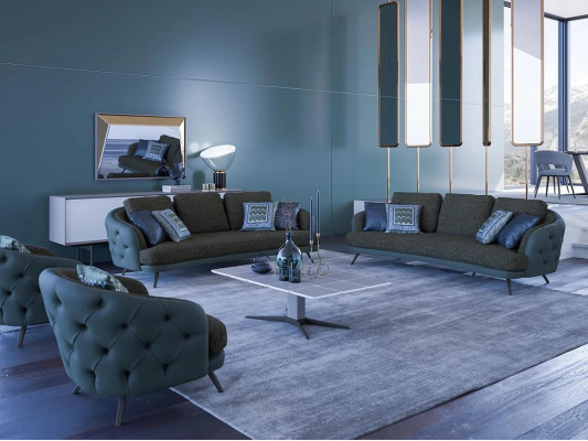 Wohnzimmer Braun Sofagarnitur 2x Dreisitzer Sofa 2x Sessel Luxus Couchtisch