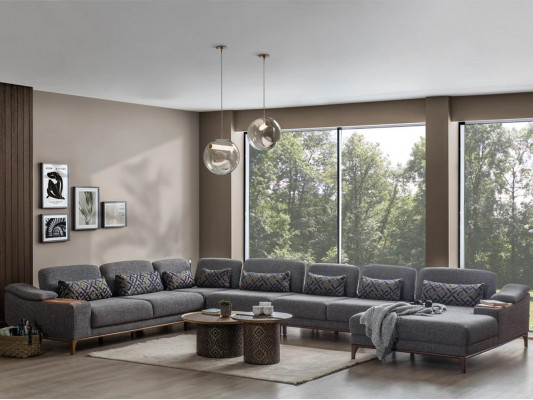 Design Ecksofa U Form Couch Modern Textil Garnitur Grau Polstermöbel Neu