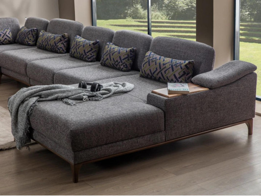 Design Ecksofa U Form Couch Modern Textil Garnitur Grau Polstermöbel Neu
