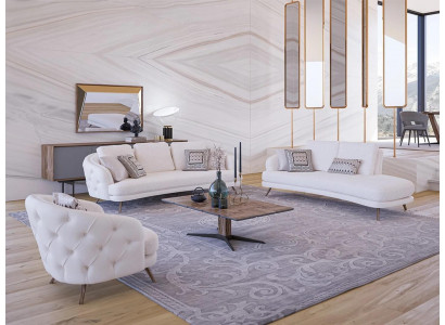 Weiß Polstermöbel Wohnzimmer Set 4tlg Modern 2x Dreisitzer Sofa Design Sessel