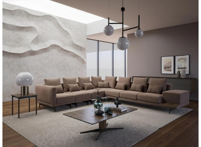 Luxus Designer Komplett Sofa Couch L-Form Einrichtung Holz Couchtisch Neu