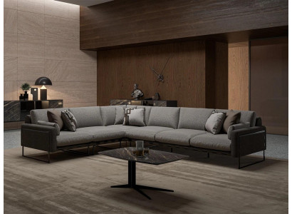 Grau Garnitur Wohnzimmer Sofa Couch Ecksofa L-Form Einrichtung Couchtisch