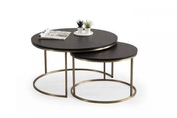  Couchtische 2-teilig oben und unten Messing-Metallbeine hochwertiges Wohnzimmer
