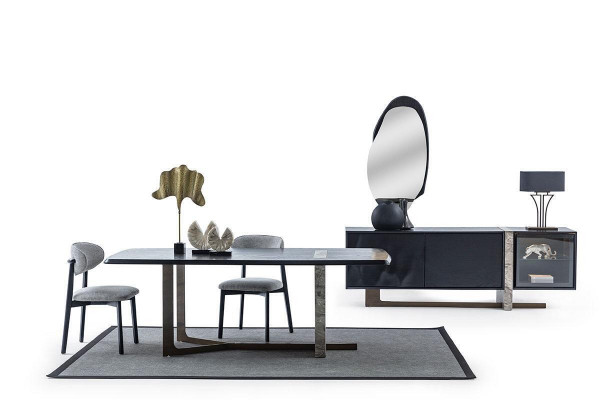  Esszimmer 7tlg. Set Esstisch Sideboard Spiegel 4x Stühle Modern Design