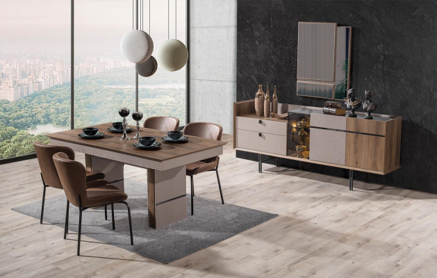  Modern Esszimmer Set Esstisch 4x Stühle und Anrichte mit Spiegel 7tlg