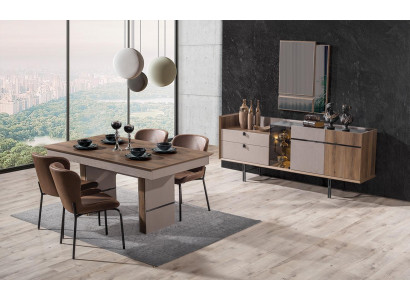  Modern Esszimmer Set Esstisch 4x Stühle und Anrichte mit Spiegel 7tlg