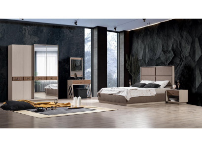  Schlafzimmer Set Luxus Bett und Nachttisch Kleiderschrank 3tlg Möbel