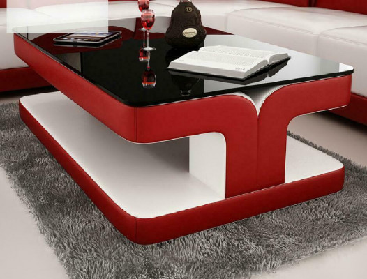 Sofatisch Design Wohnzimmer Leder Kaffee Glas Couch Polster Beistell