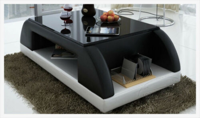 Modern Couch Polster Leder Tisch Wohnzimmer Beistell Glas Tische