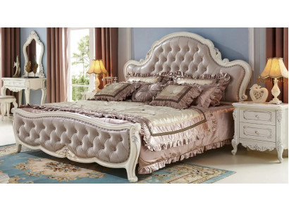 Klassisches Chesterfield-Schlafzimmerset aus Holz mit Lederelementen